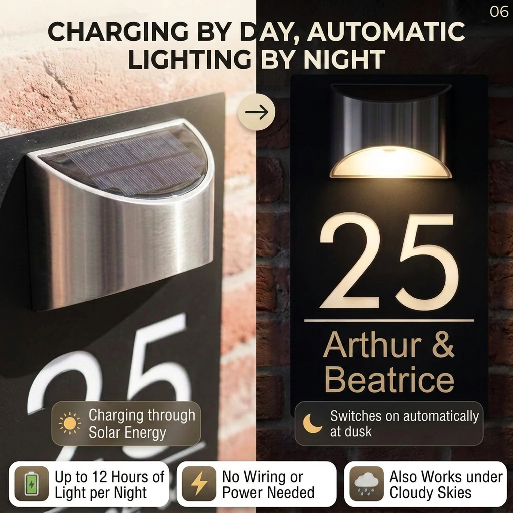 HomeGlow™ | Personalised Solar House Number Sign
