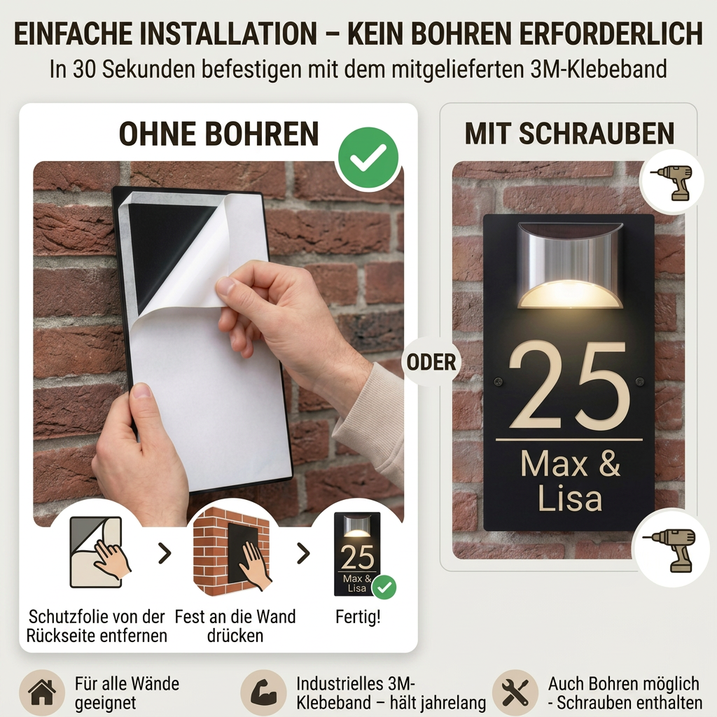 HomeGlow™ | Personalisiertes Hausnummernschild mit Solarbeleuchtung