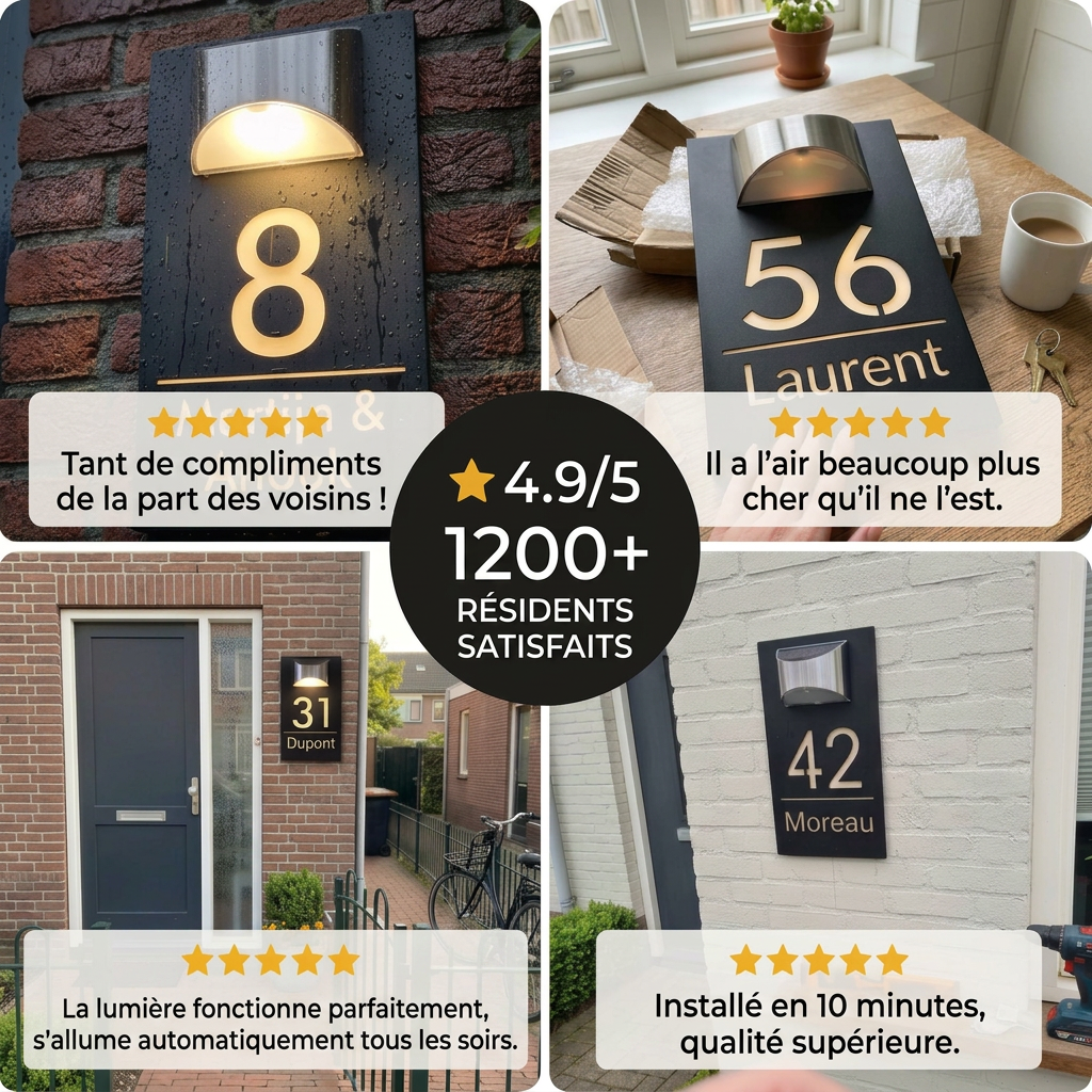 HomeGlow™ | Plaque de numéro de maison personnalisée avec éclairage solaire