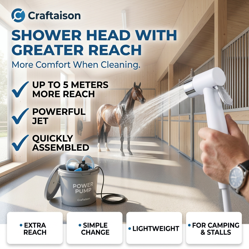 Shower head with up to 5 metres reach