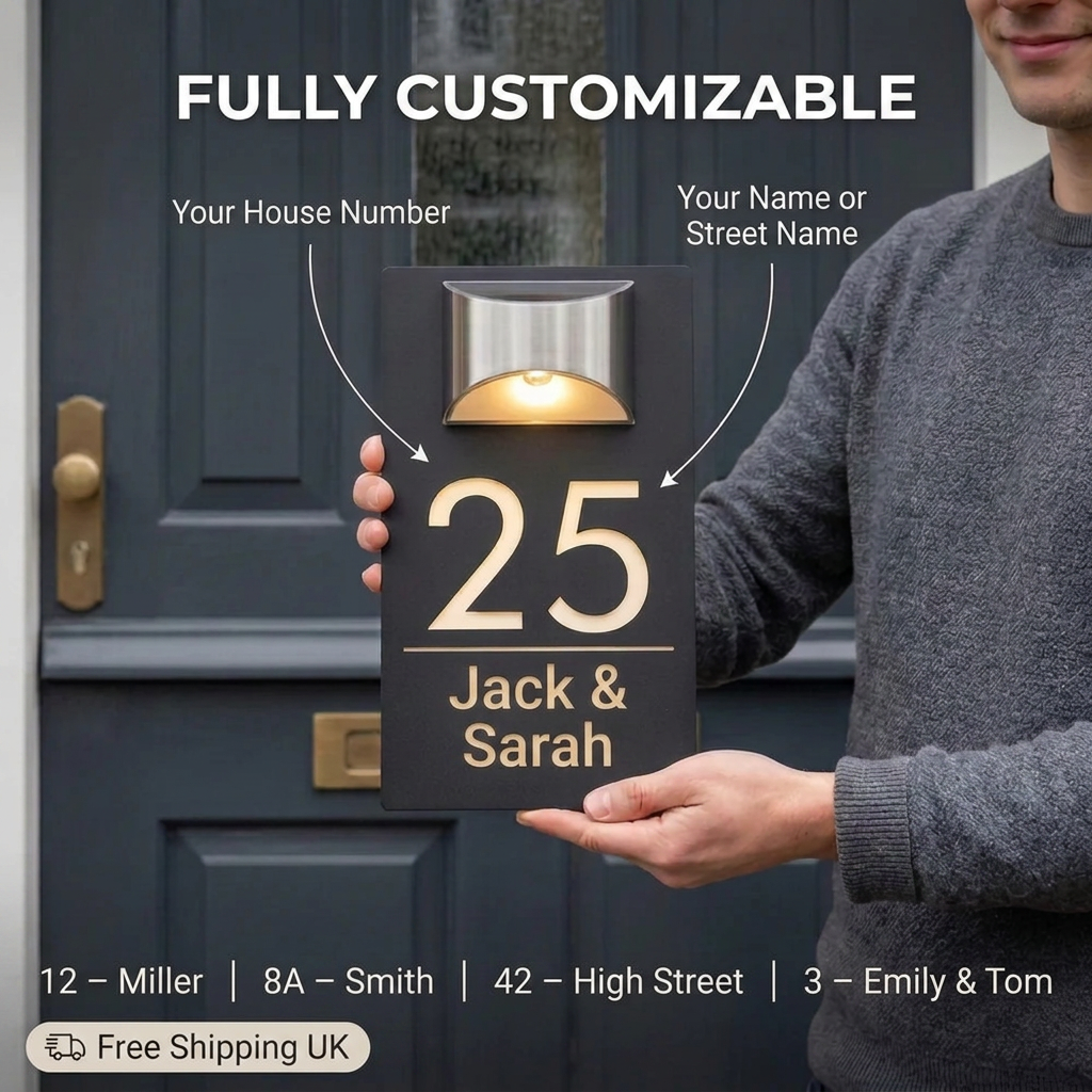 HomeGlow™ | Personalised Solar House Number Sign