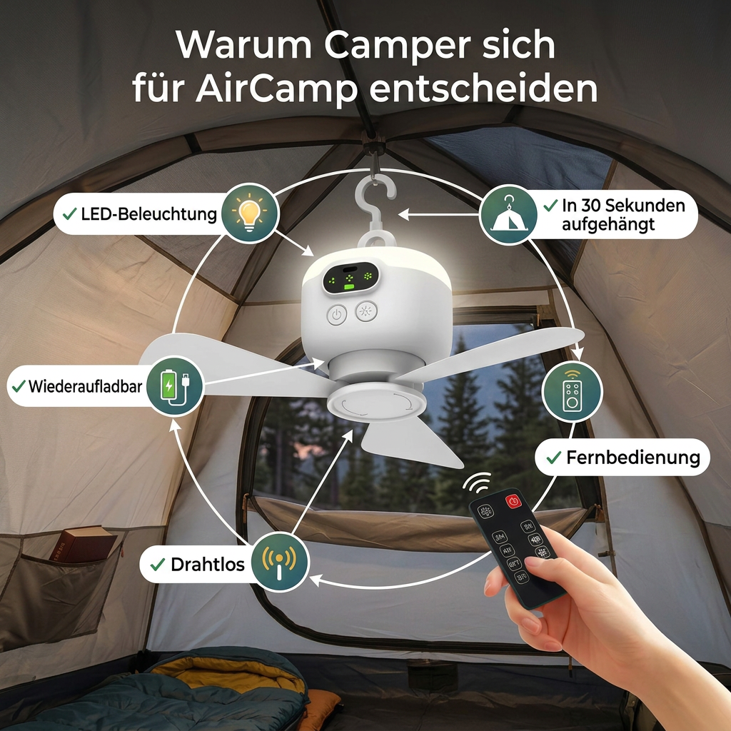 AirCamp™ | Hängender Campingventilator für kühle Nächte