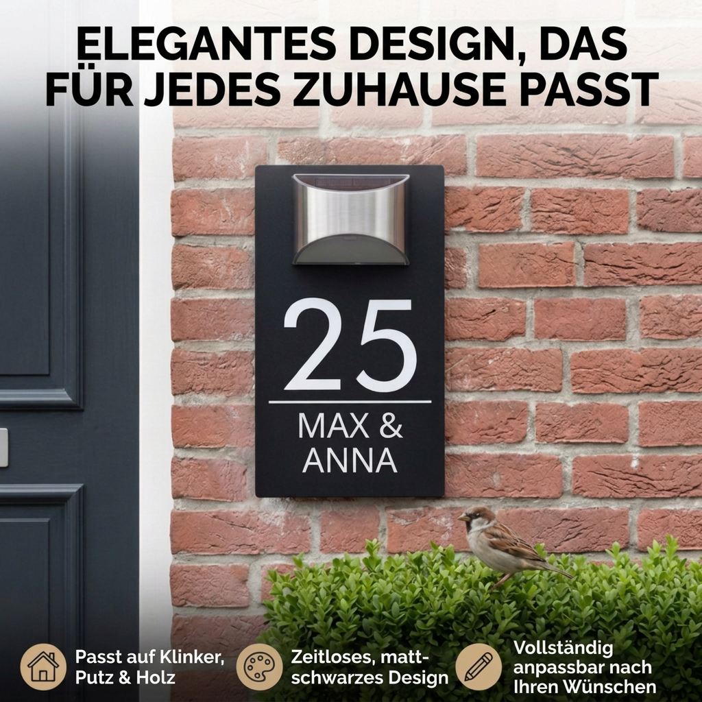HomeGlow™ | Personalisiertes Hausnummernschild mit Solarbeleuchtung